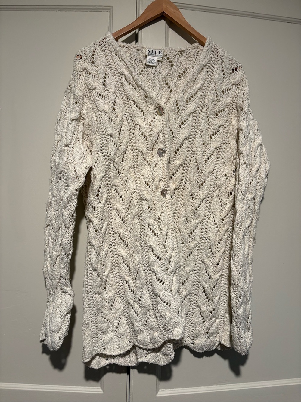 Silk Collection Silk & Cotton Blend Cream Cardigan